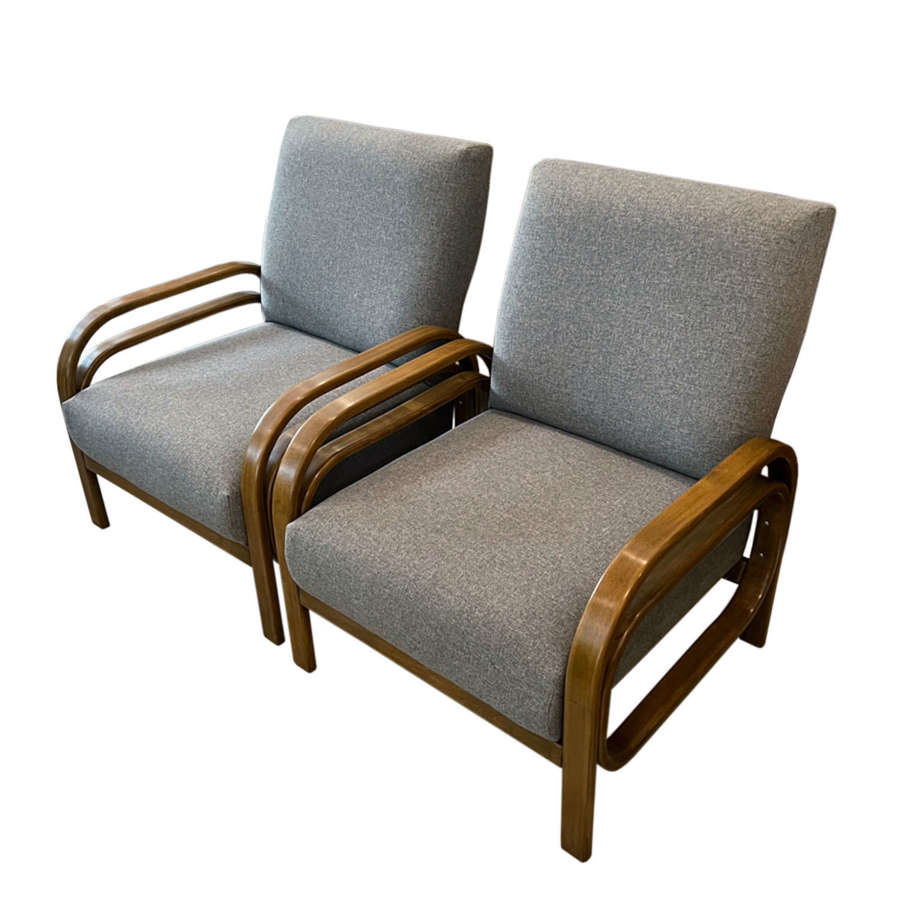 Pair of Czech 1950s Bent Wood Armchairs
