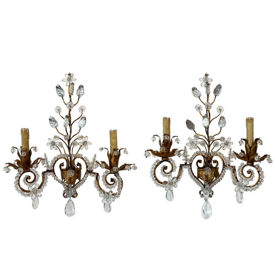 Pair of French 1950s Baguès Style Wall Sconces