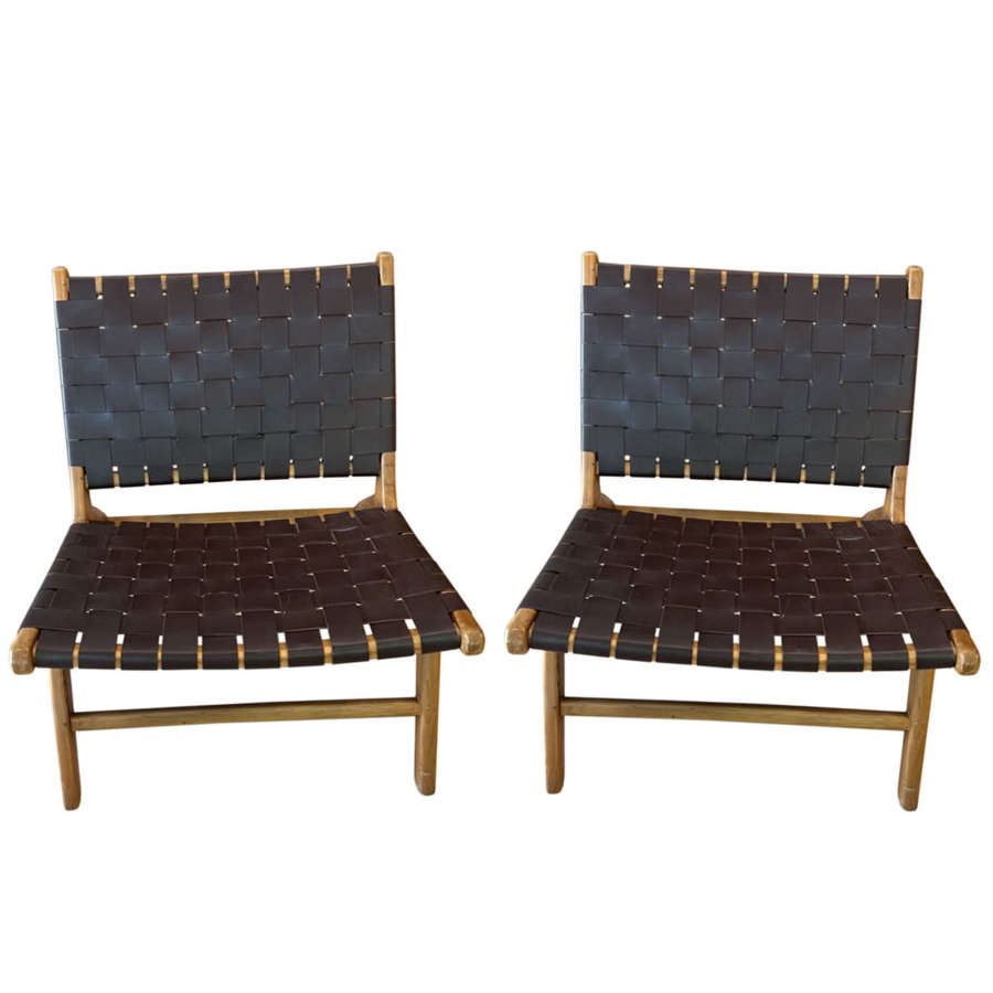Pair of Leather and Wood Chairs Designed by Olivier De Schrijver
