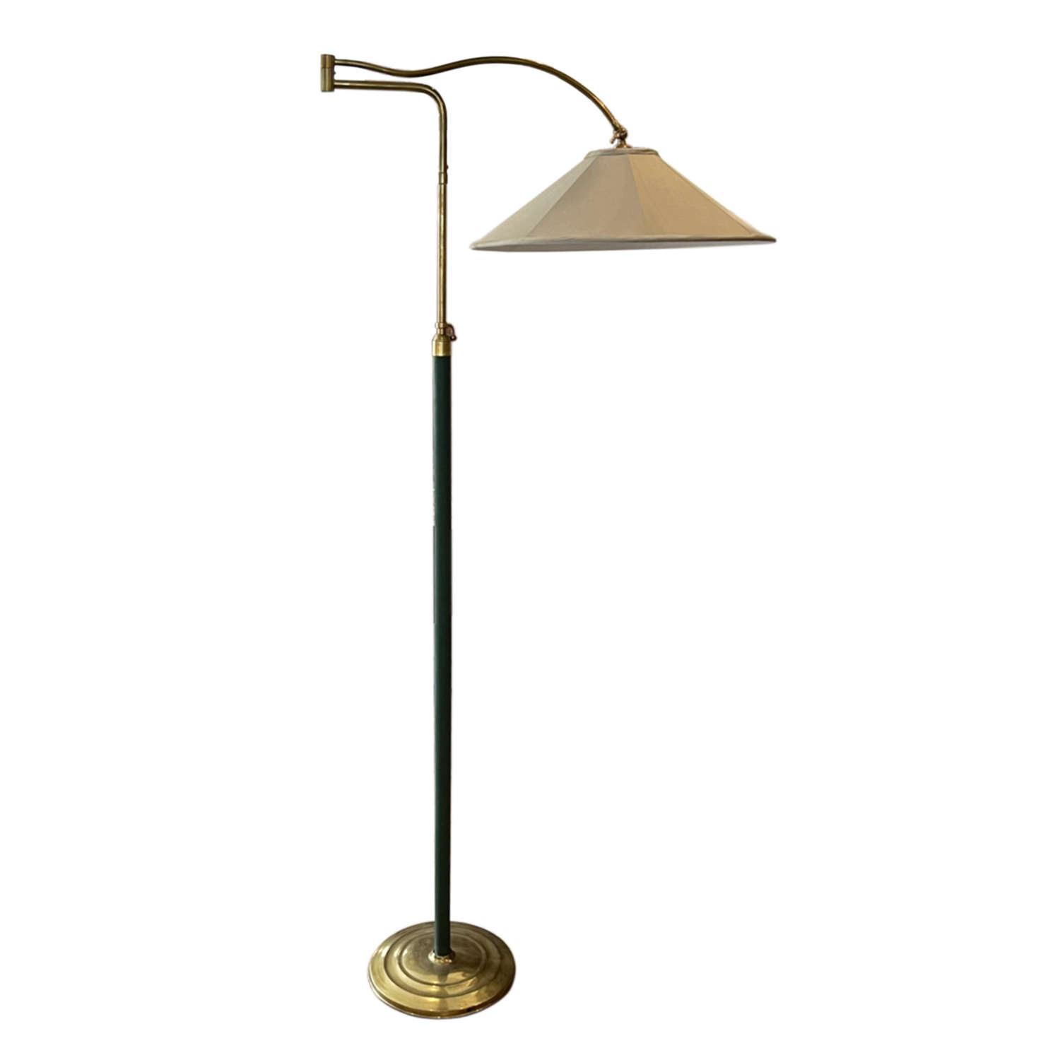 Italian 1960s Swing Arm Floor Lamp with Green Leather