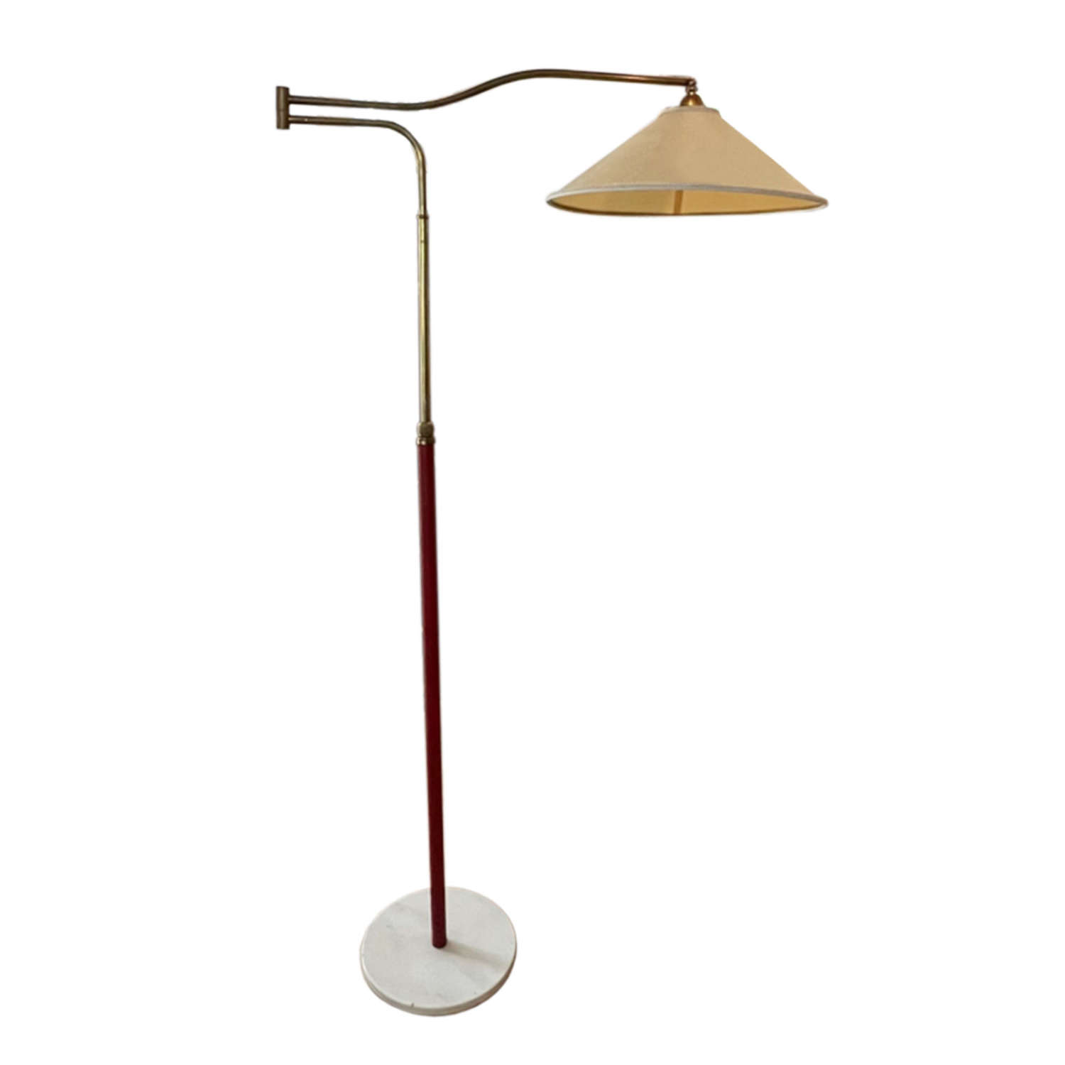 Italian 1960s Swing Arm Floor Lamp with Red Leather