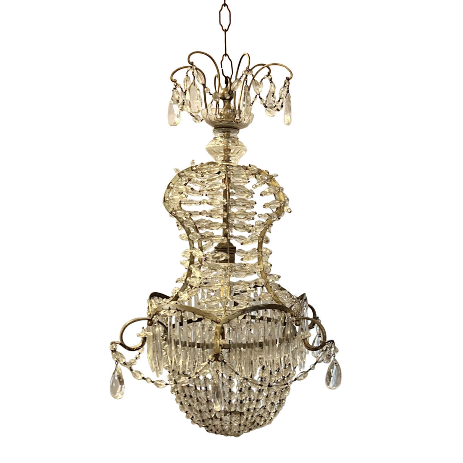Small French 1950s Basket Chandelier