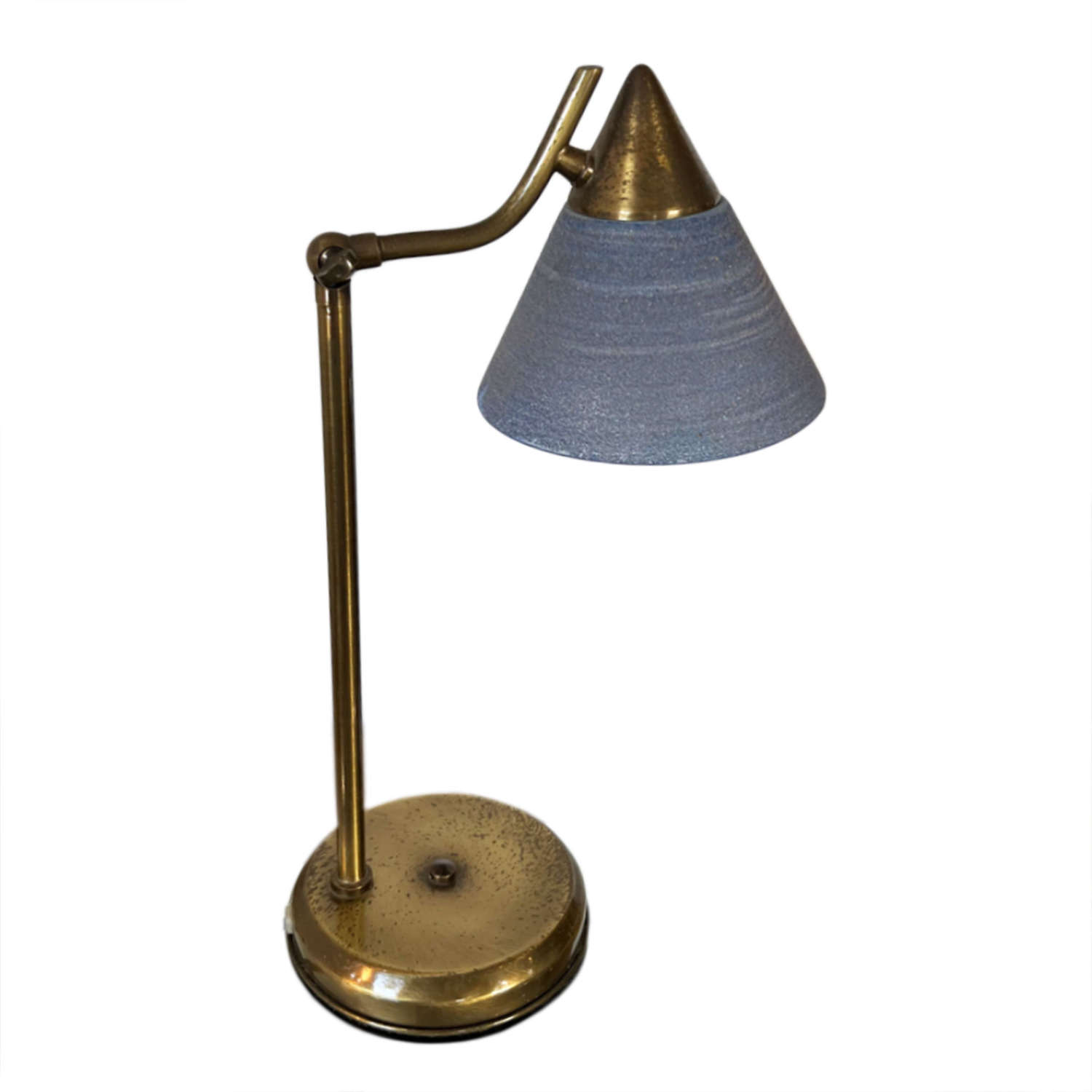 French 1950s Brass Table Lamp With Original Blue Glass Shade