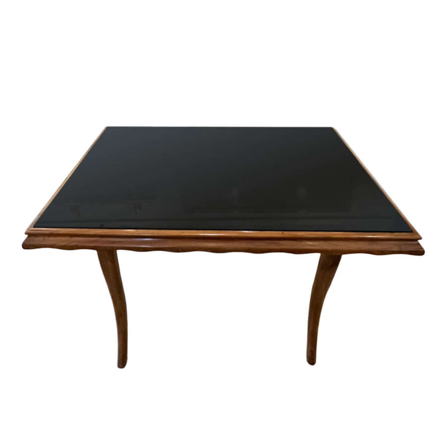 Italian Mid Century Low Table With Black Glass Top