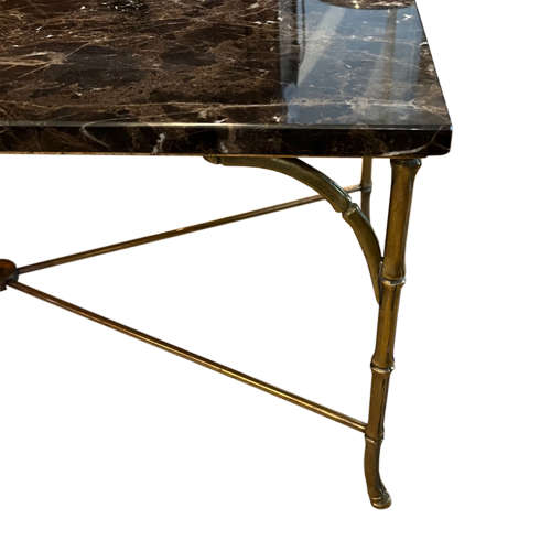Faux Bamboo Brass mid Century Coffee Table With Marble Top