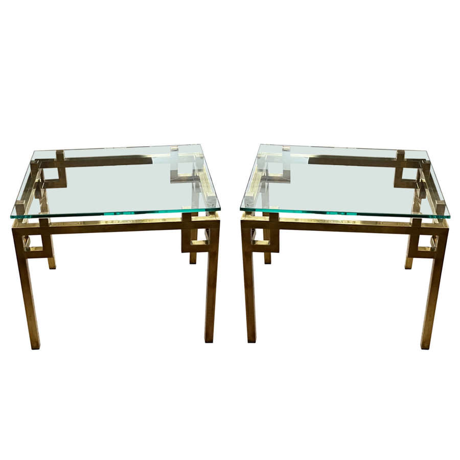Pair of Mid Century Glass Top Side Tables
