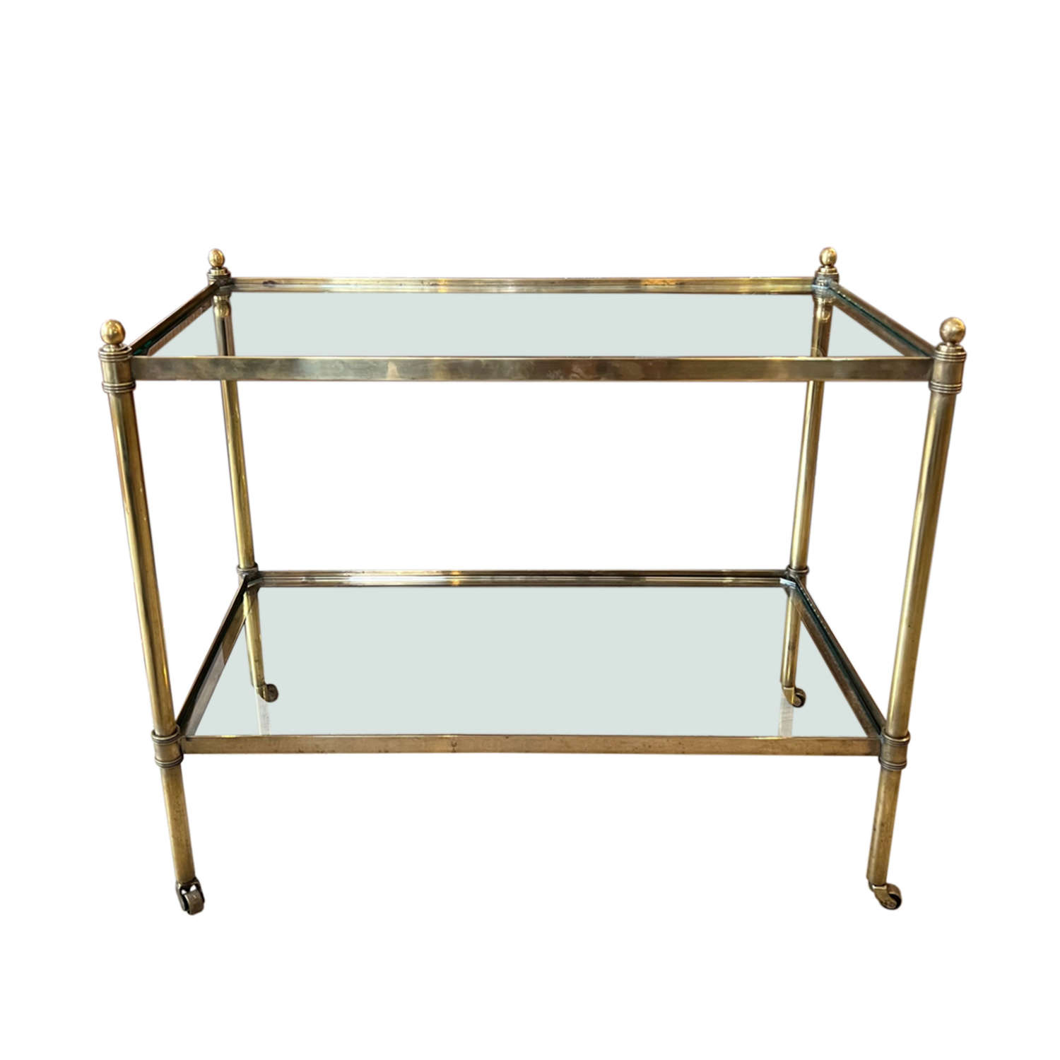 French 1950s Brass and Glass Side Table on Castors