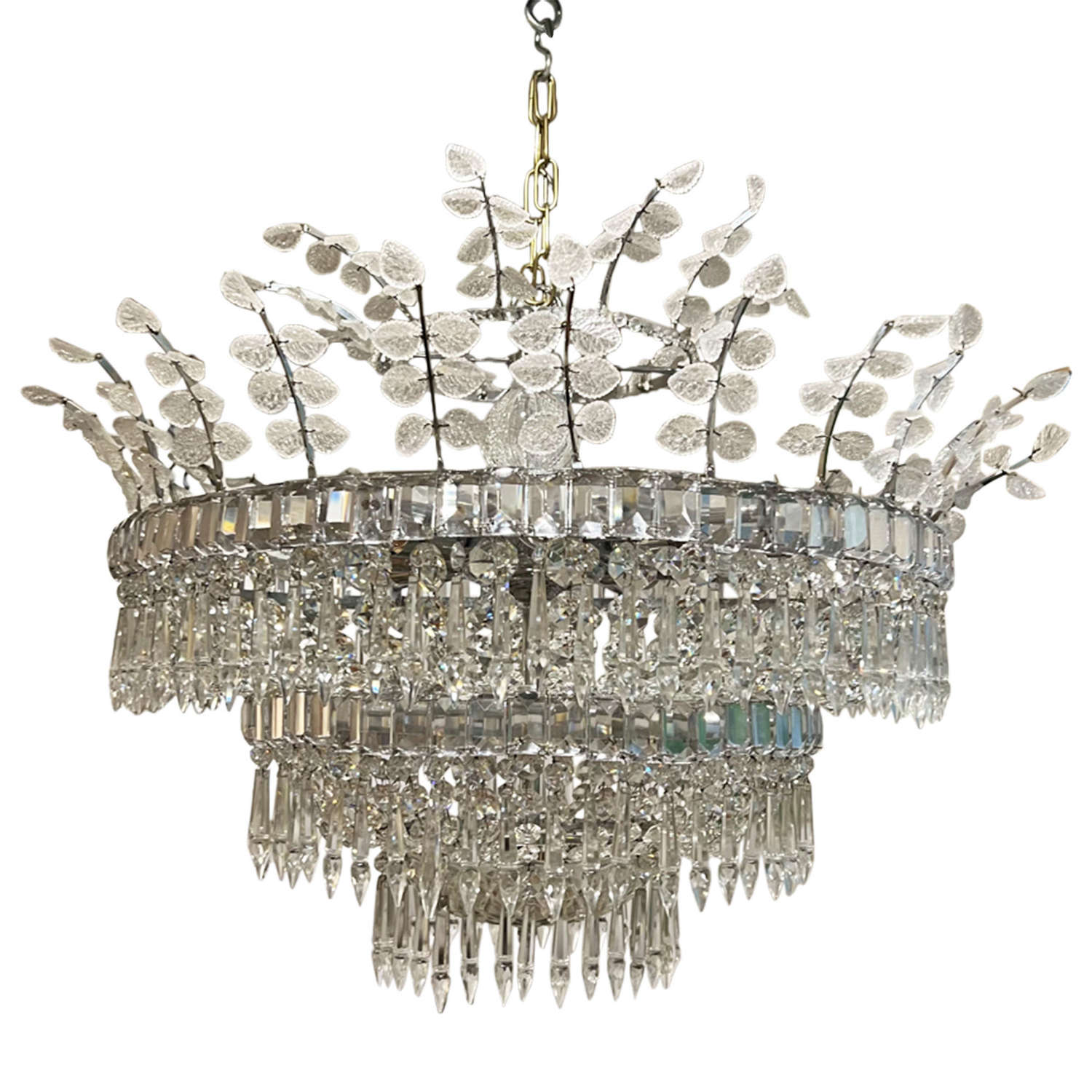 Large Spanish 1960s Crystal Chandelier In The Baguès Style