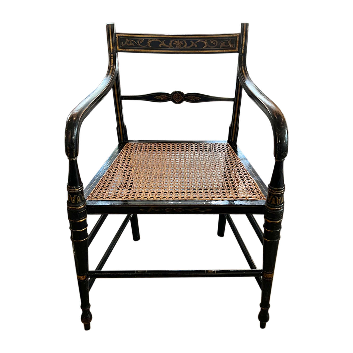 Ebonised and Gilt Wood Regency Chair With Cane Seat