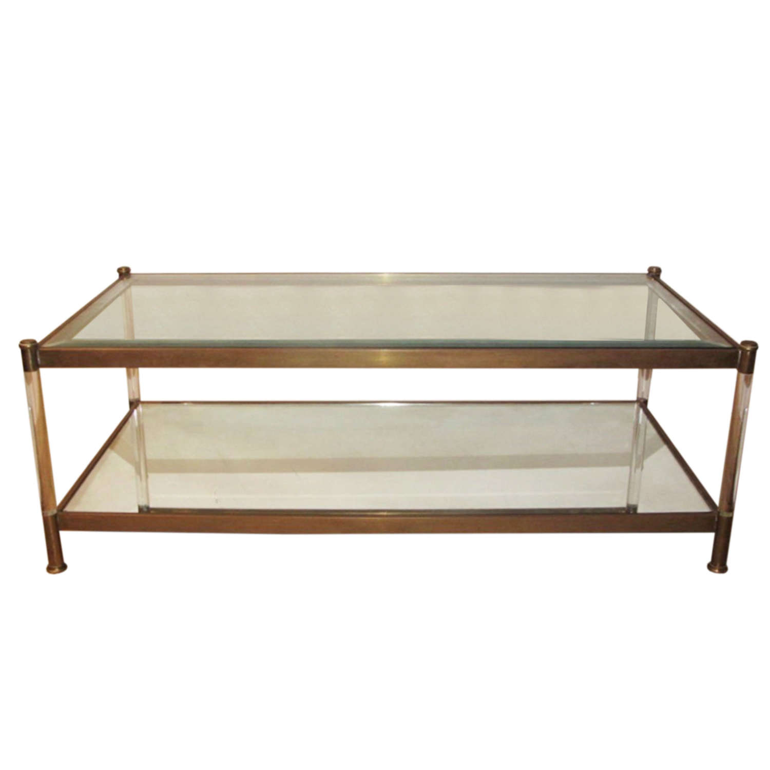 French 1960s Lucite and Brass Coffee Table