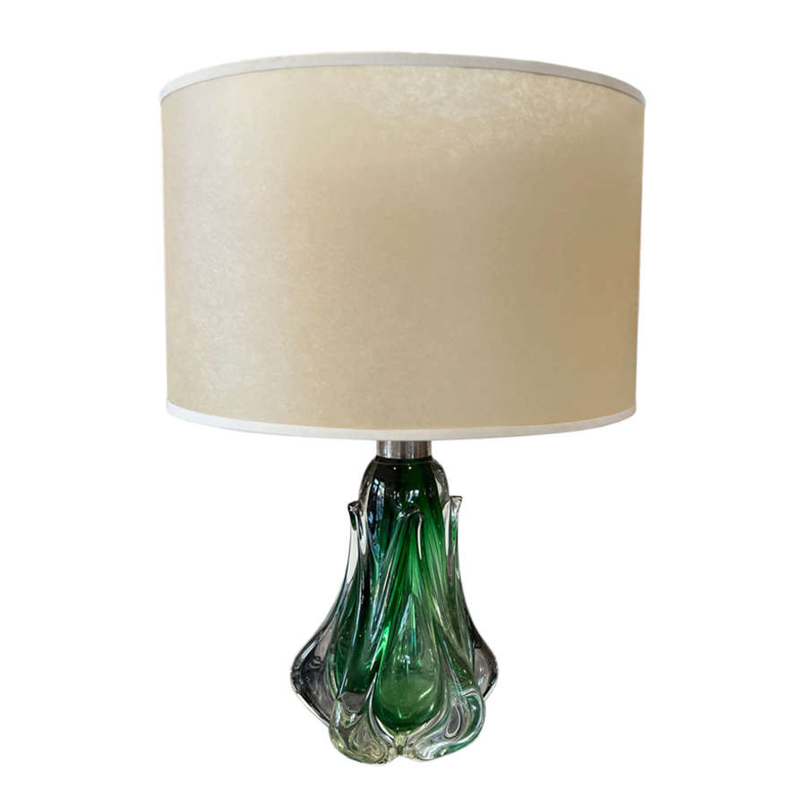 Belgian 1960s Green Glass Table Lamp