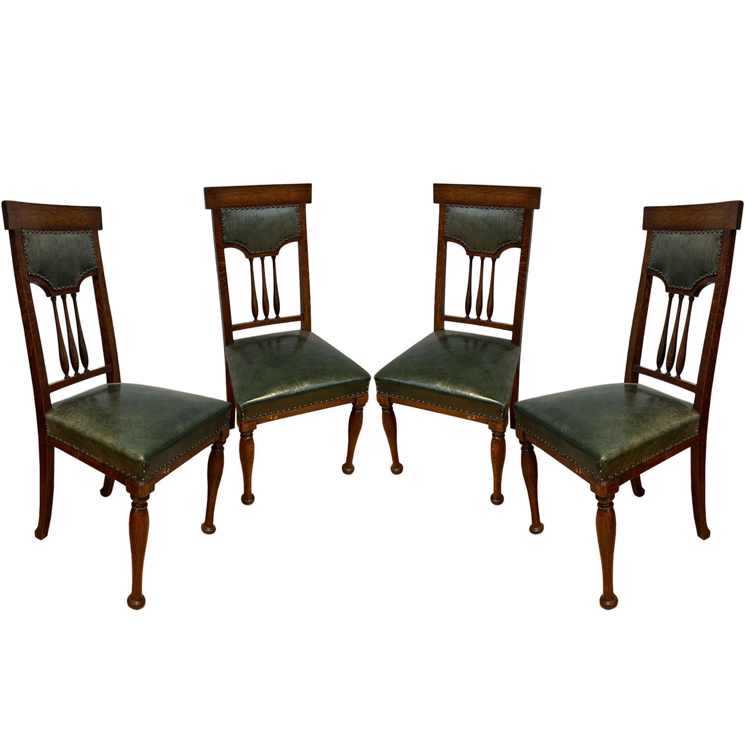 Set of 4 Oak and Leather Dining Chairs