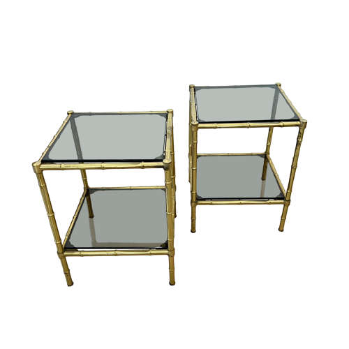 Pair of Small Faux Bamboo French Midcentury Side Tables