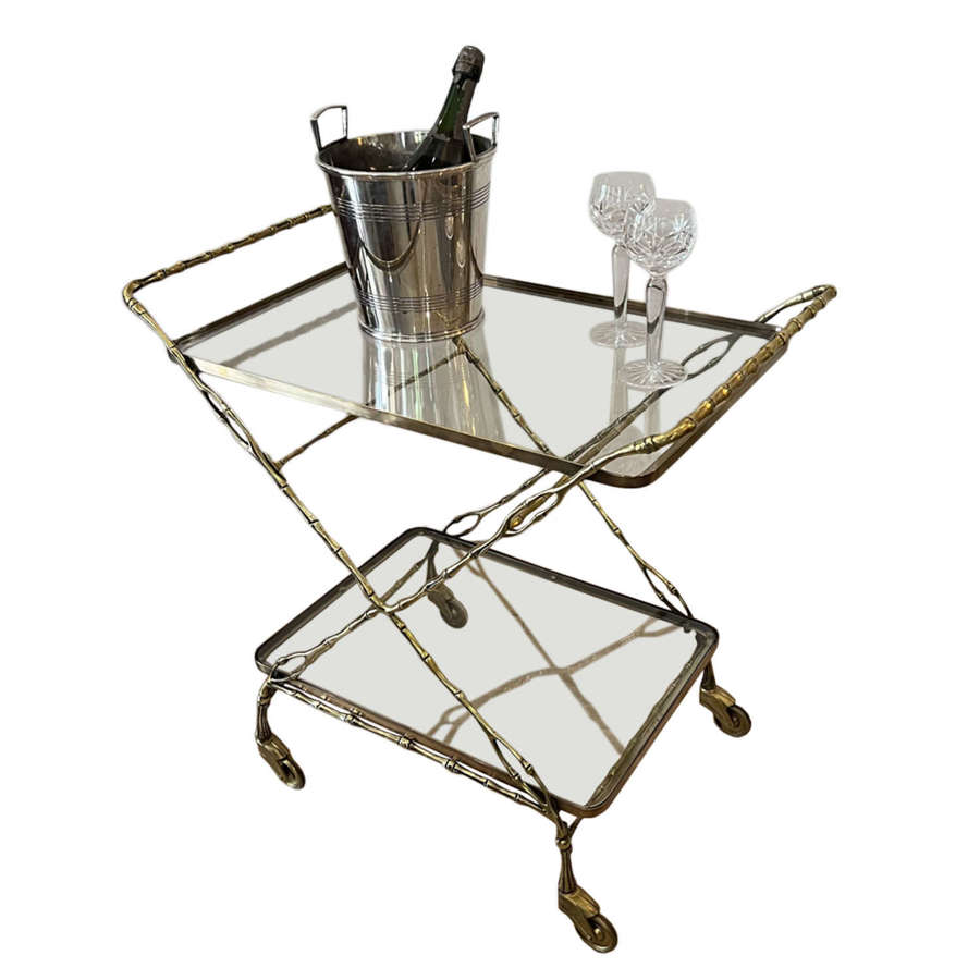 French Midcentury Faux Bamboo Bar Cart