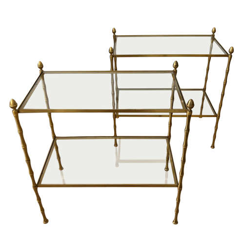 Pair of French Midcentury Faux Bamboo Side Tables
