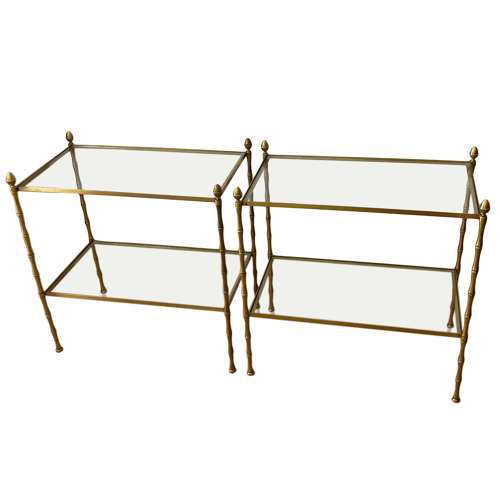 Pair of French Midcentury Faux Bamboo Side Tables