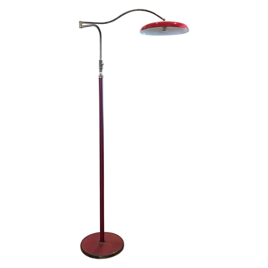 Italian Midcentury Swing Arm Red Floor Lamp