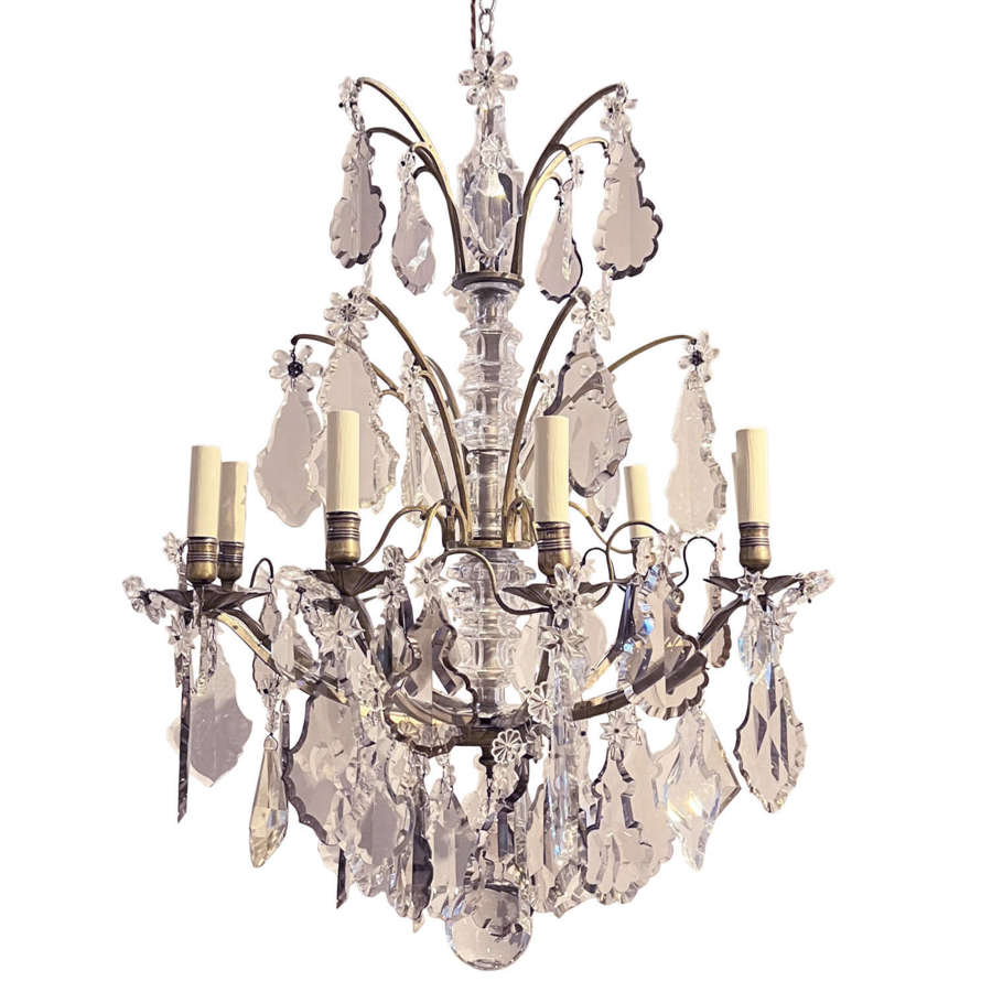 French 19th Century Bronze Chandelier with Clear and Purple Drops