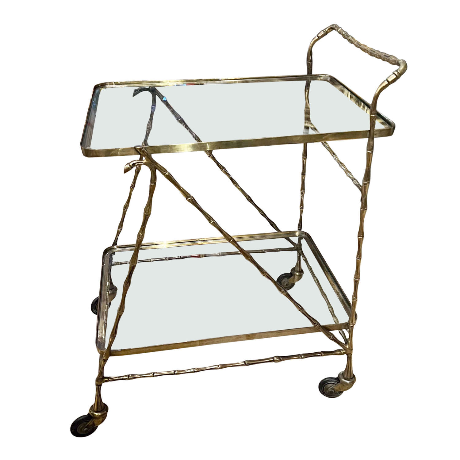 Small French 1950s Faux Bamboo Bar Cart