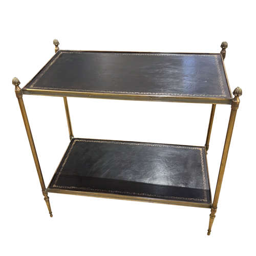 Single French Midcentury Side Table With Leather Tops
