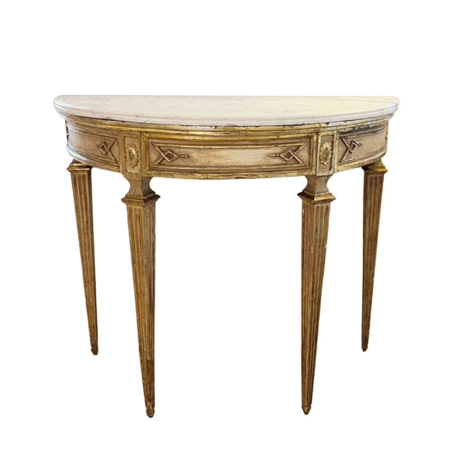 Italian Early 19th Century Giltwood Console Table With a Marble Top