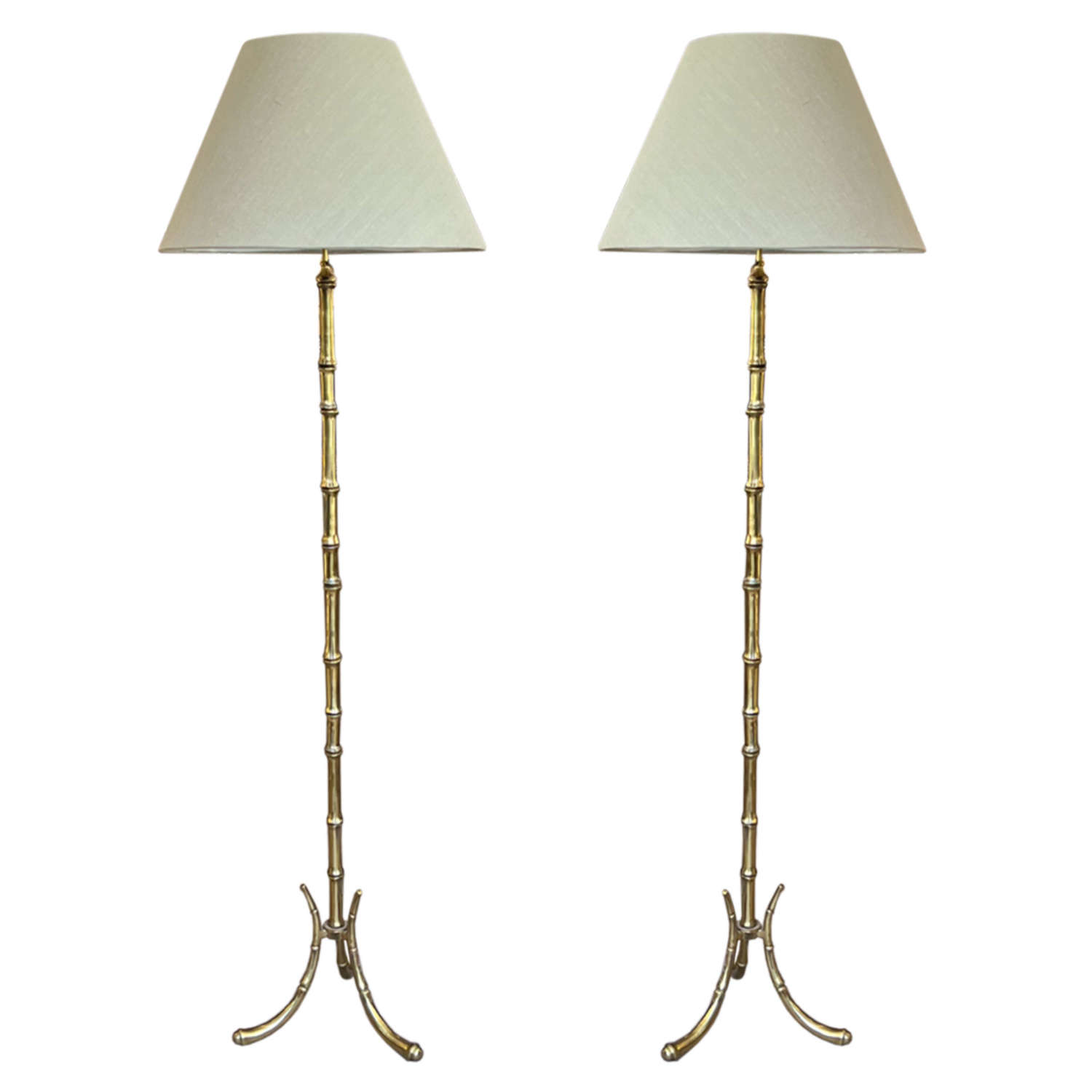 A Near Pair of French 1960s Faux Bamboo Bagués Style Floor Lamps