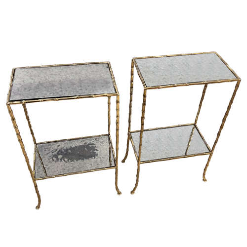 Pair of French Midcentury Side Tables With Eglomise Glass