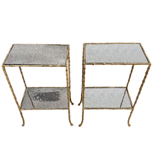 Pair of French Midcentury Side Tables With Eglomise Glass