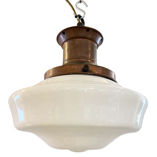 English 1940s Opaline Pendant Light, Three Available