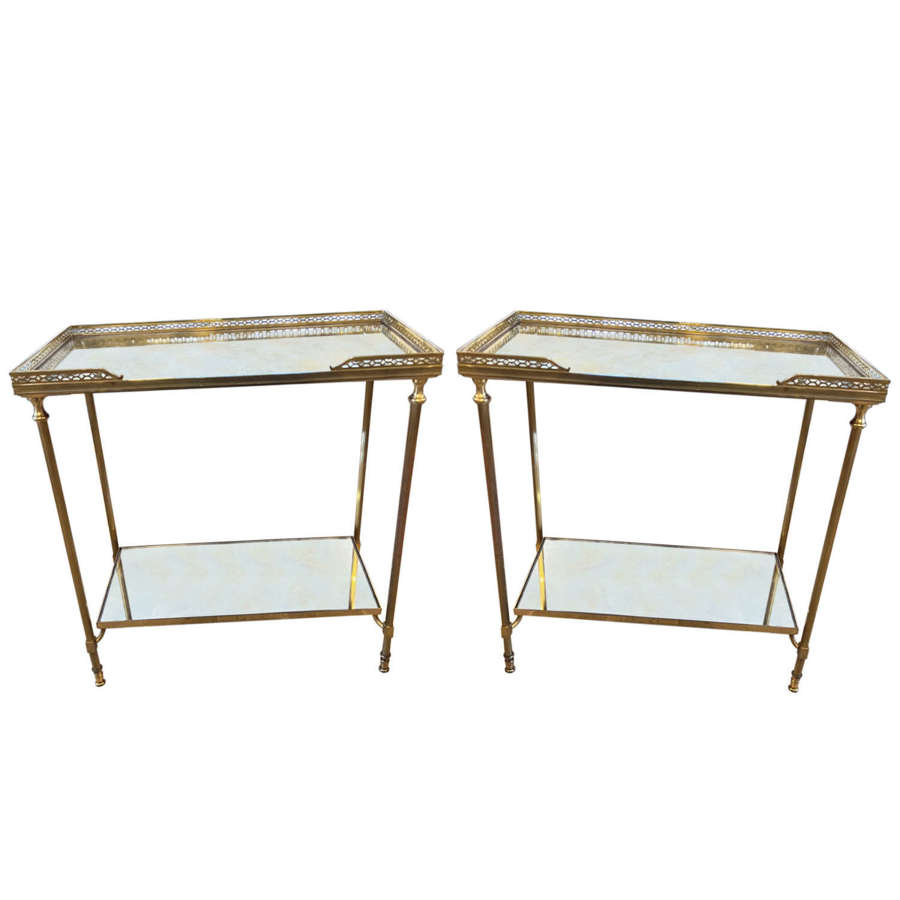 Pair of French Midcentury Two Tier Tables with Eglomise Glass