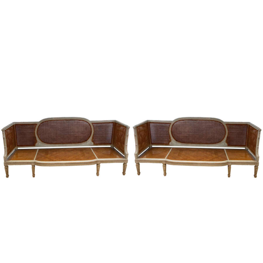 Pair of Decorative Maison Jansen Style French 1940s Caned Sofas