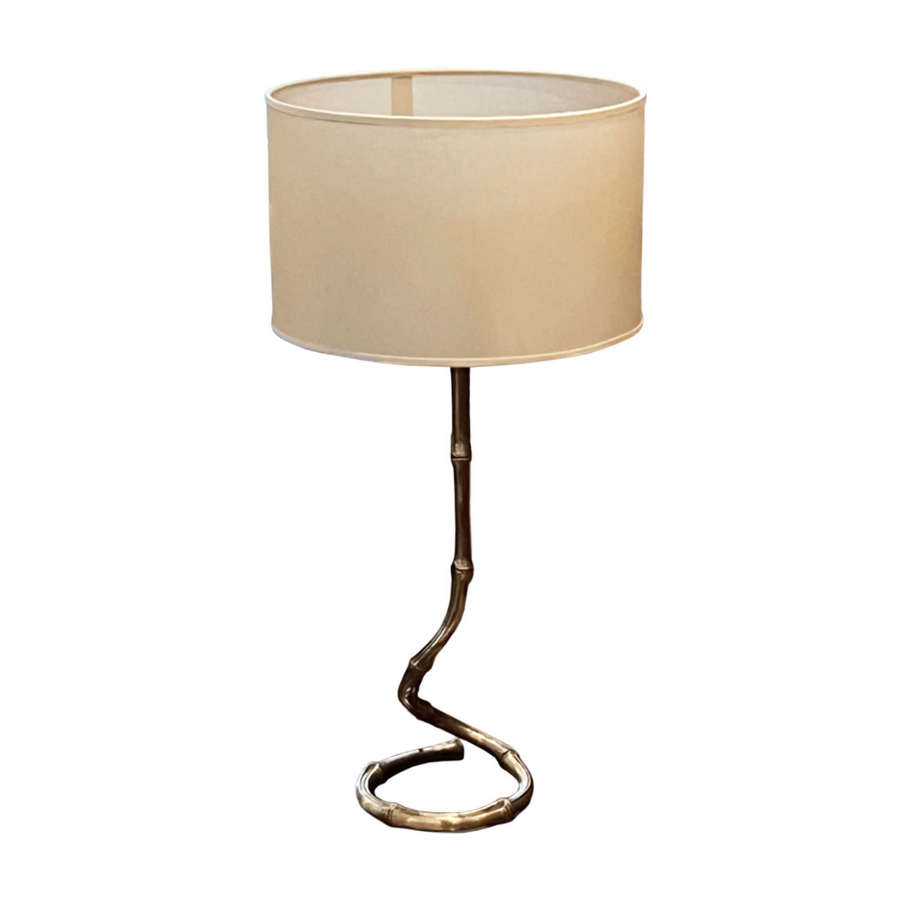 Single French 1960s Faux Bamboo Brass Table Lamp