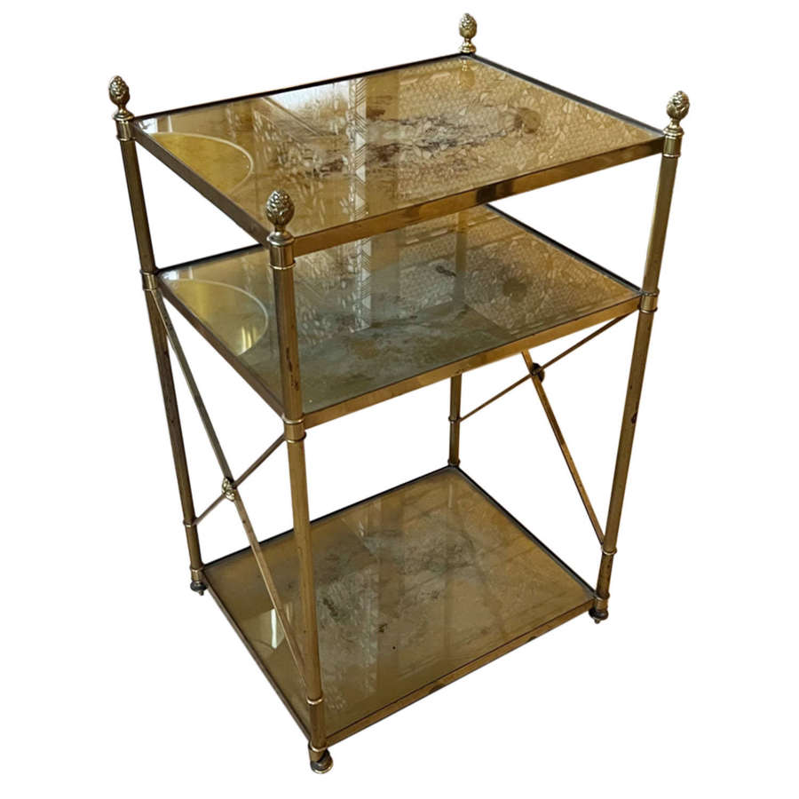 Brass and Eglomise Glass French Midcentury Side Table