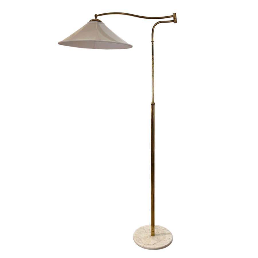 Italian 1950s Brass Swing Arm Floor Lamp With Marble Base