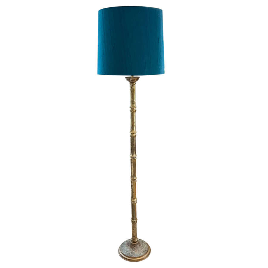 French 1960s Faux Bamboo Floor Lamp With Decorated Base
