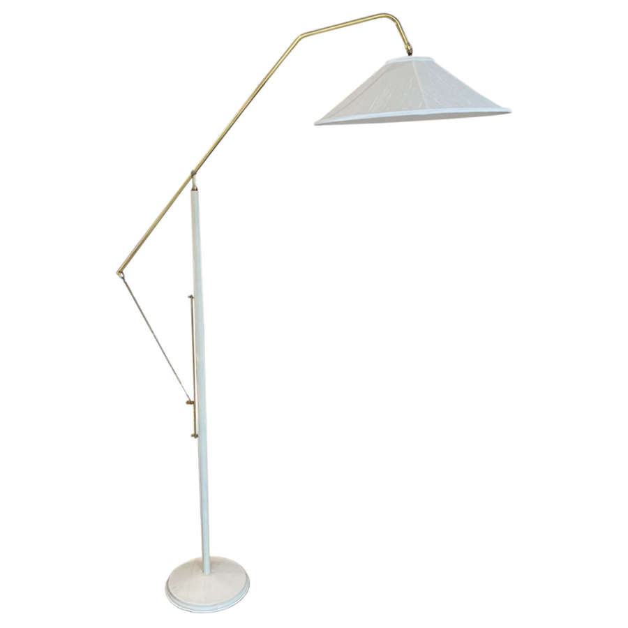 Elegant French 1970s Floor Lamp With Cream Leather Trim And Base