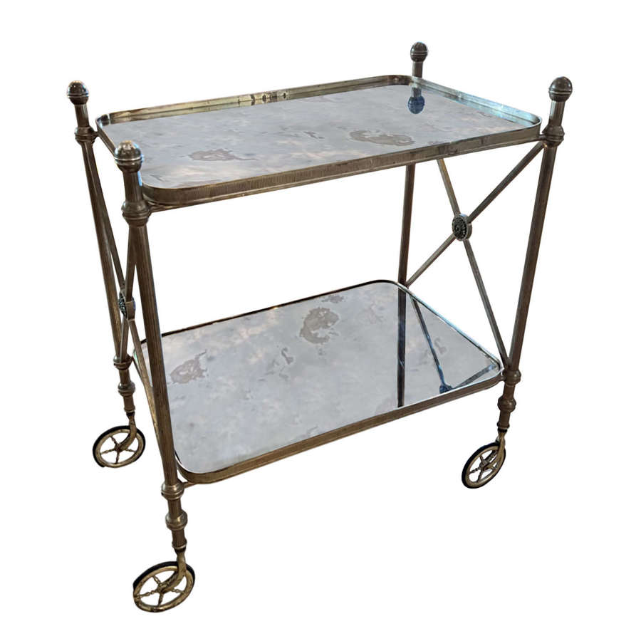 Large French Midcentury Bar Cart With Eglomise Glass
