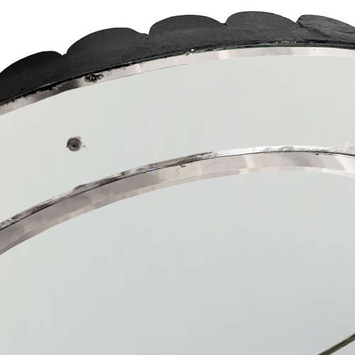 Large French 1920s Round Mirror With Ebonised Scalloped Edge
