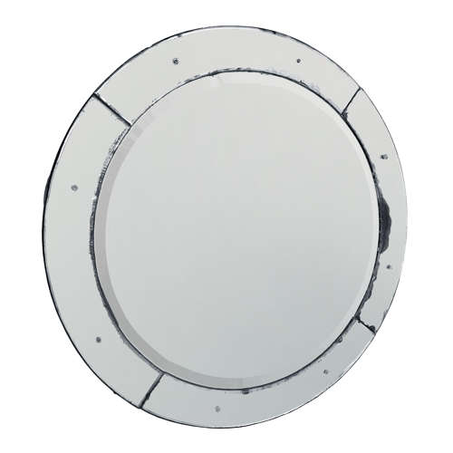 Large French 1920s Round Mirror With Ebonised Scalloped Edge