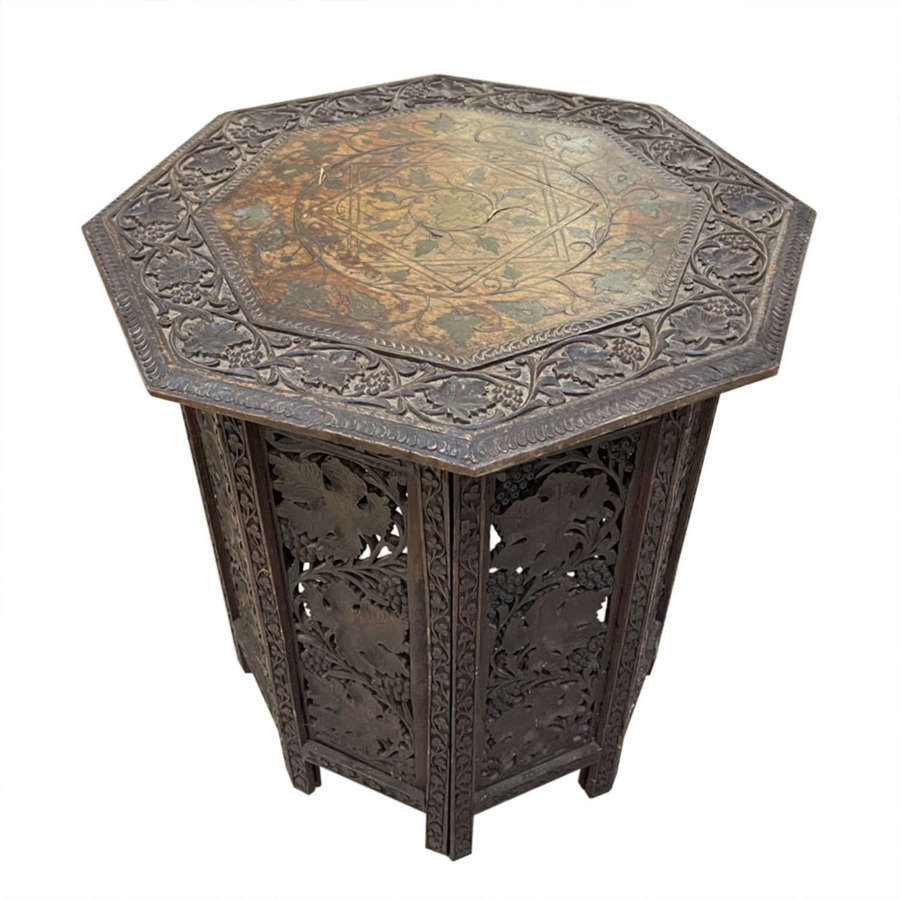 Hoshiarpur Early 20th Century Octagonal Occasional Table, Brass Inlay