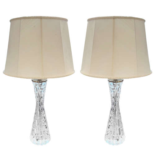 Pair of 1960s Clear Orrefors Glass Table Lamps (Slightly Larger)
