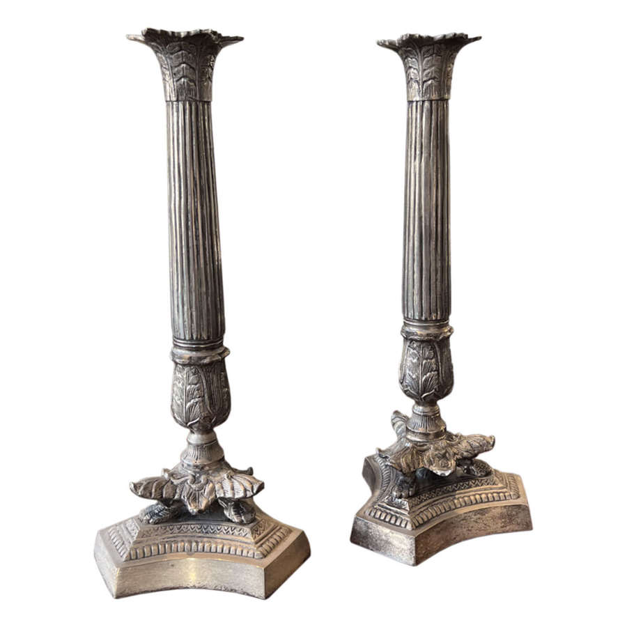 Pair of Worn Silver Plate Candlesticks (3 Pairs Available)