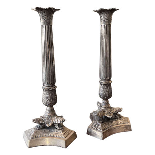 Pair of Worn Silver Plate Candlesticks (3 Pairs Available)