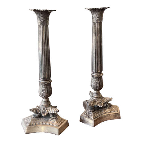 Pair of Worn Silver Plate Candlesticks (3 Pairs Available)