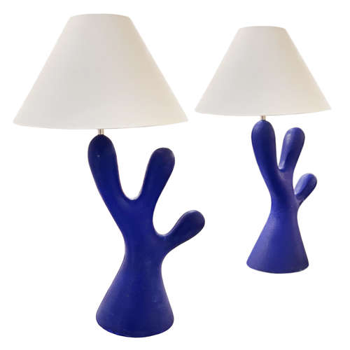 Pair of Philipe Cuny Blue 'Algue' Midcentury Table Lamps
