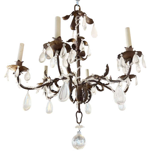 French Crystal and Tole 1940s Chandelier
