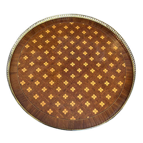 French 19th Century Bouillotte Table With Flower Marquetry & Brass Detail