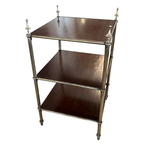 Large French Midcentury Étagère With Three Tiers, Brass & Polished Mahogany