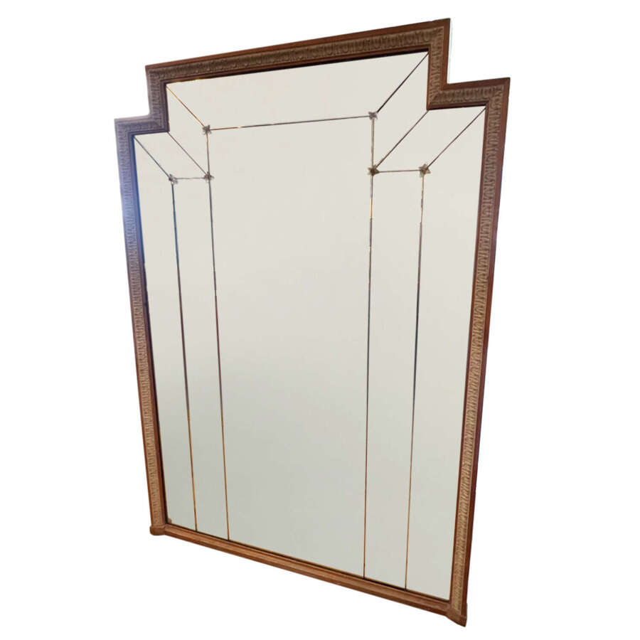 Large Art Deco Wall Mirror with Decorative Frame and Sectional Glass, French 1920s