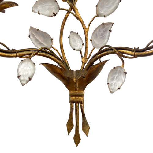 Pair of 1950s Maison Baguès Wall Sconces With Flowers and Leaves